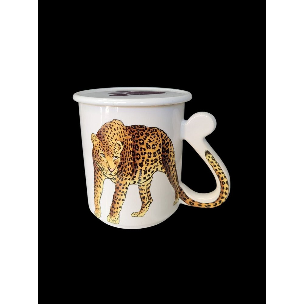 Vintage Leopard Collector Ceramic Mug With Lid By Action Japan E‎ James